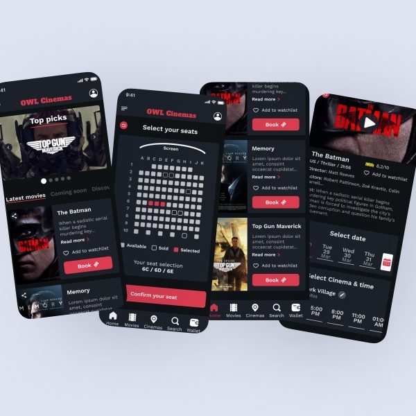 Owl Cinemas-UI mockup-4 screens